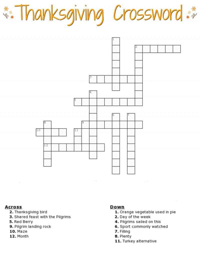 Difficult Thanksgiving Crossword Puzzles Printable 