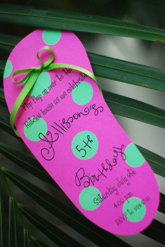 DIY Pool Party Luau Flip Flop Birthday Invitation