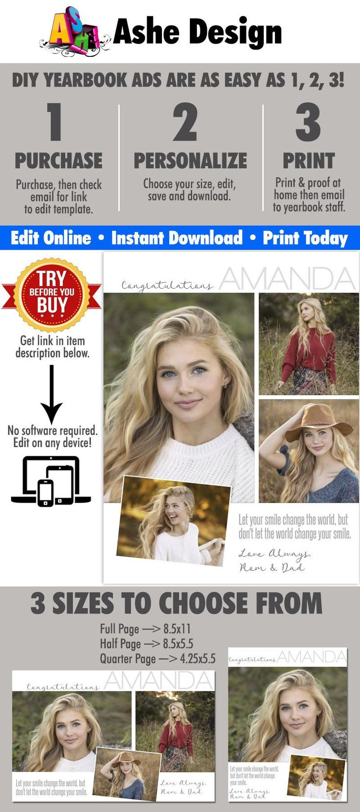 DIY Printable Yearbook Ads Editable Program Recognition 