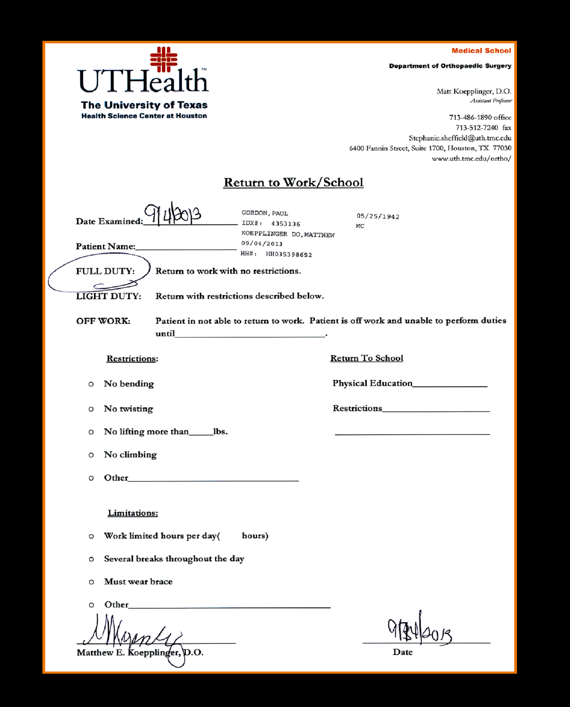 Fake Doctors Note Template For Work Or School PDF