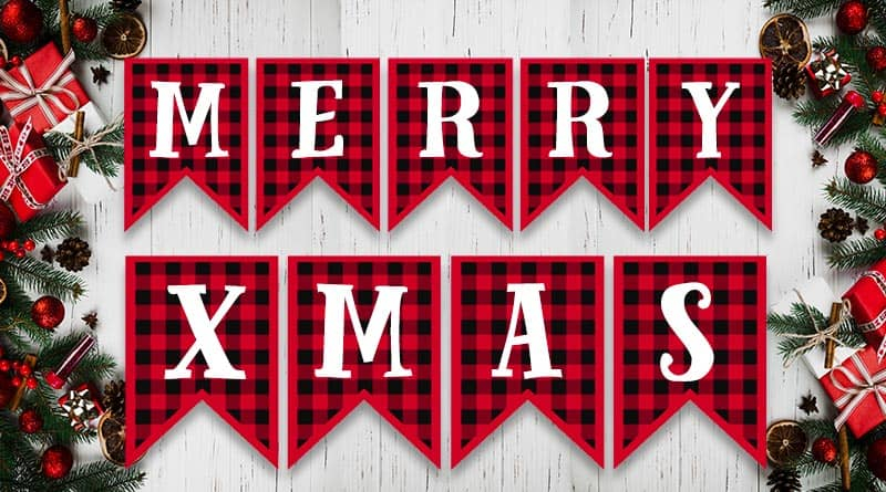 Free Printable Buffalo Plaid Christmas Banner Letters 