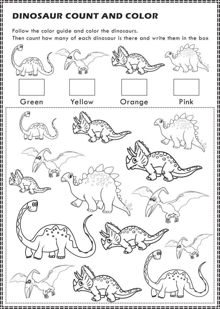 Free Printable Dinosaurs I Spy Count And Color Activity
