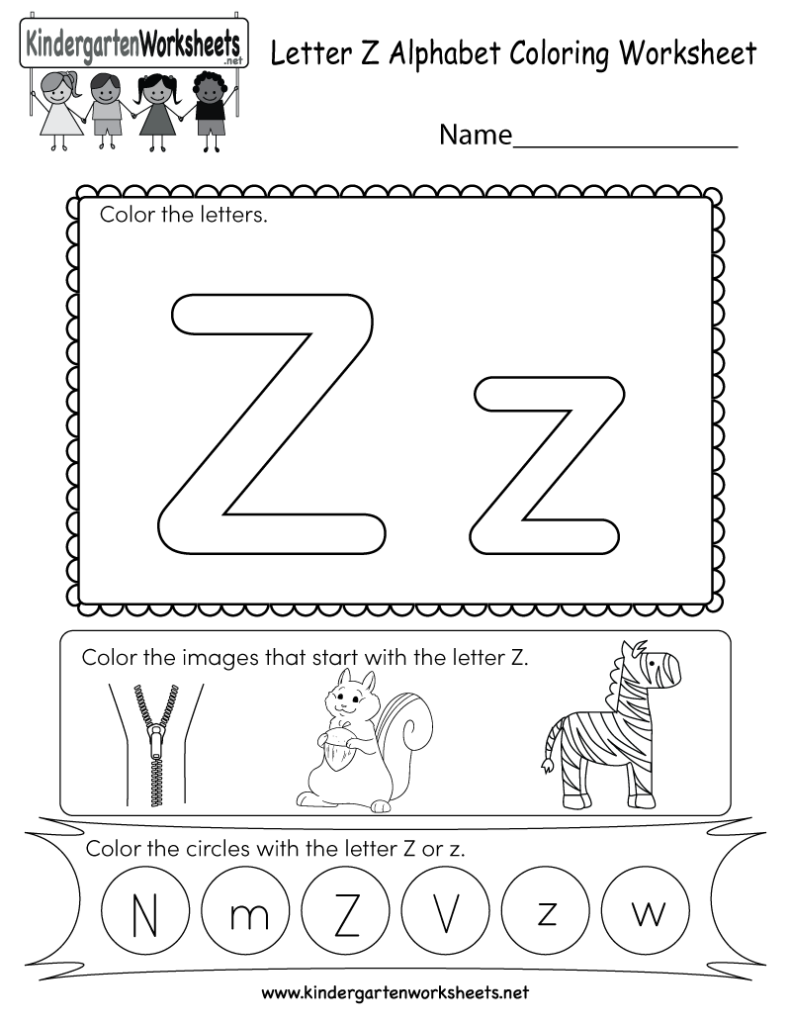 Free Printable Letter Z Coloring Worksheet For Kindergarten