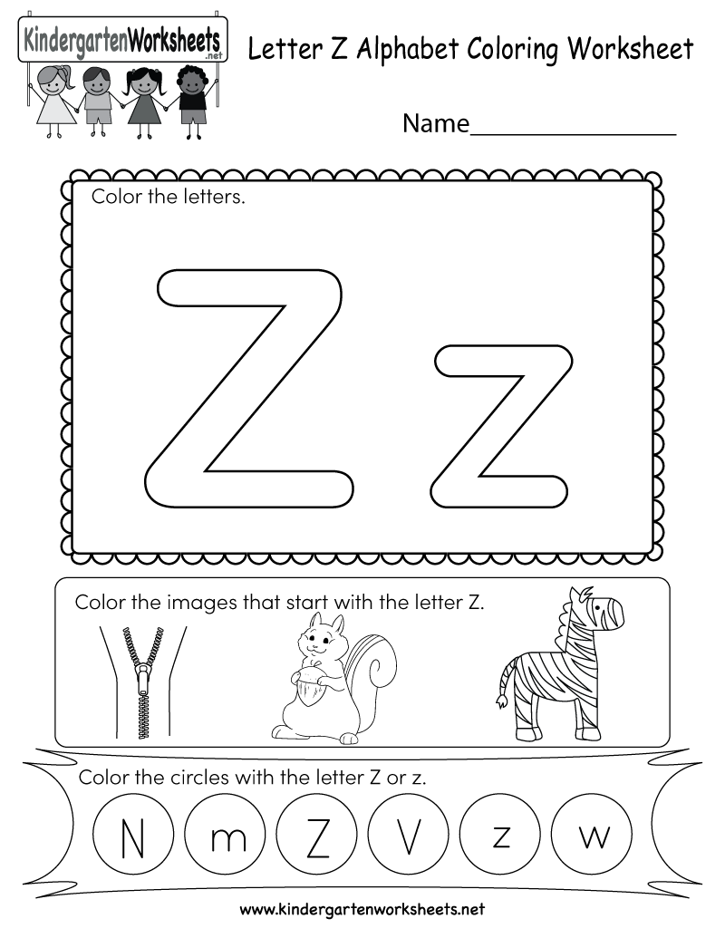 Free Printable Letter Z Coloring Worksheet For Kindergarten