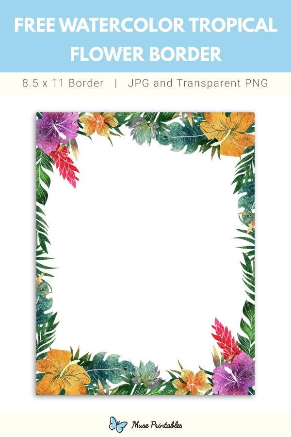 Free Printable Watercolor Tropical Flower Border Flower 