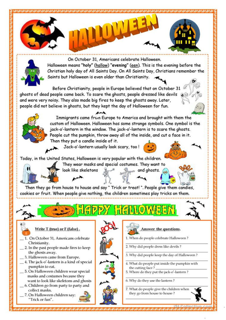 Halloween Reading Worksheet Free ESL Printable