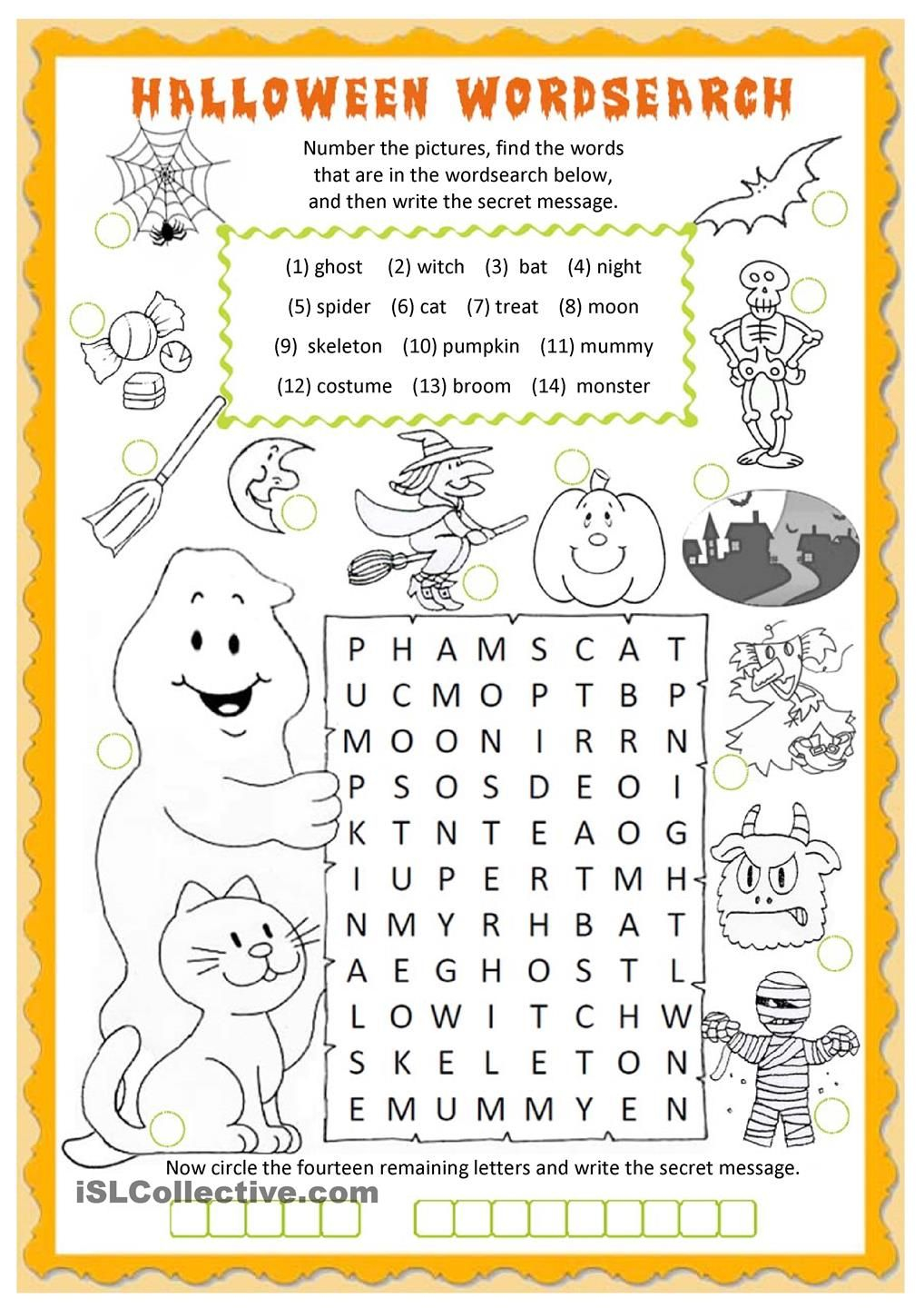 Halloween Wordsearch Halloween Worksheets Halloween 