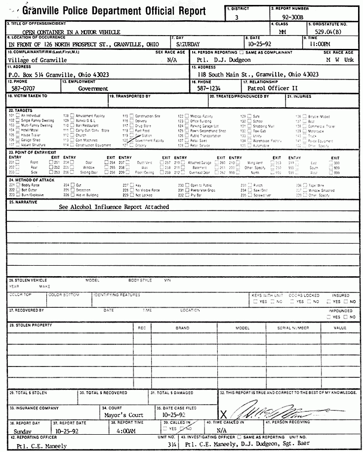 James Frey Granville Police Report The Smoking Gun
