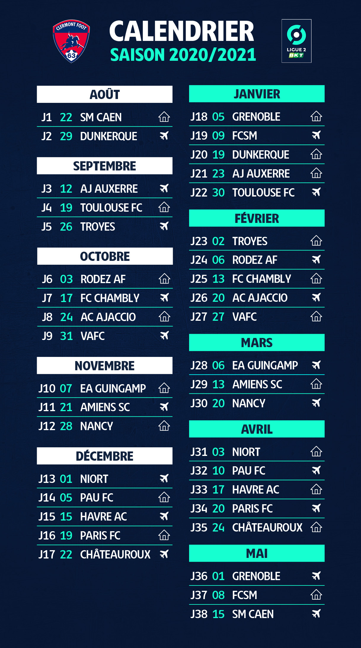 Le Calendrier 2020 2025 D voil Clermont Foot