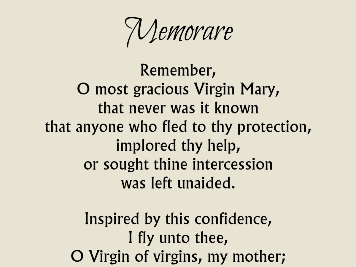 Memorare Prayer Print Blessed Virgin Mary 5x7 8x10 