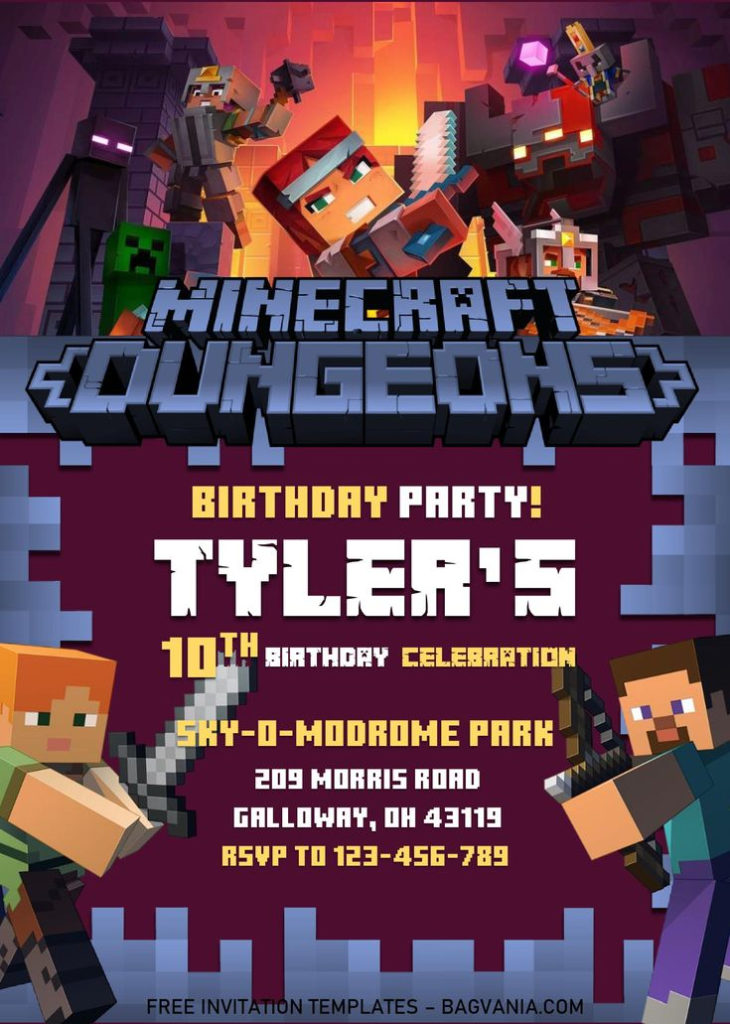 Minecraft Birthday Invitation Templates Editable With MS