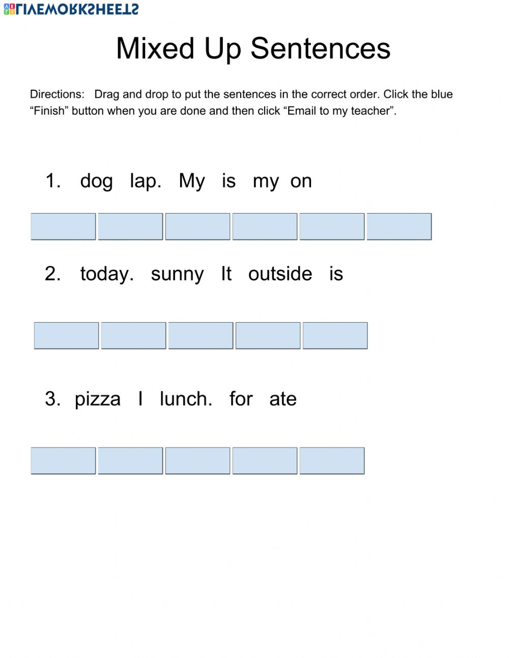 Mixed Up Sentences 1 Worksheet