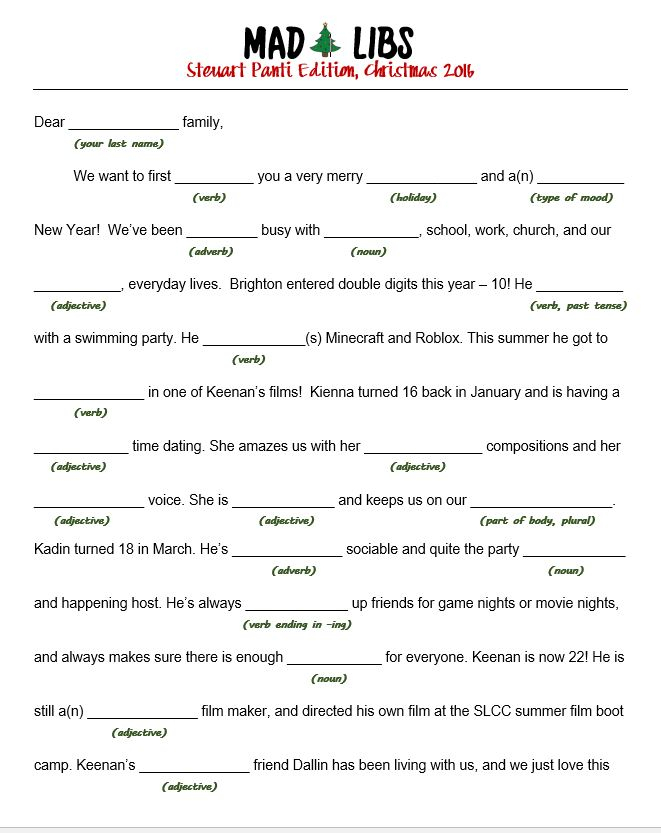 Not So Usual Christmas Letter MAD LIBS STYLE and 23 