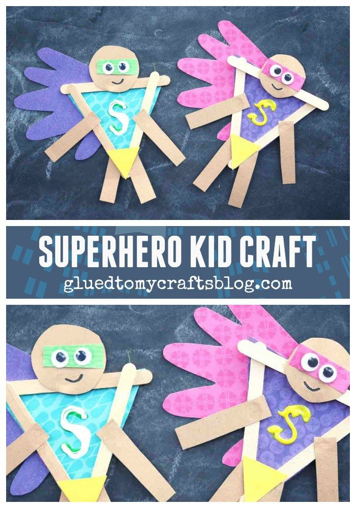 Popsicle Stick Superhero W Handprint Cape Kid Craft