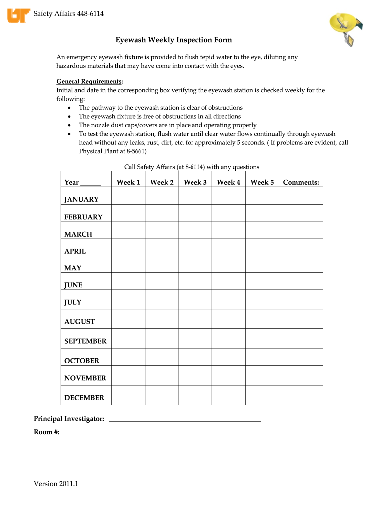 Printable Eyewash Station Checklist Fill Online 