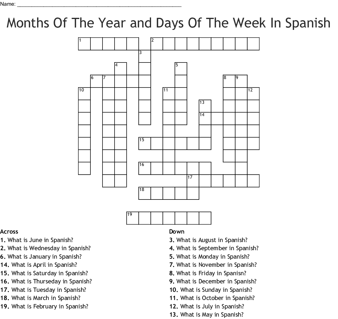 Printable Spanish Crossword Puzzle Printable Crossword 