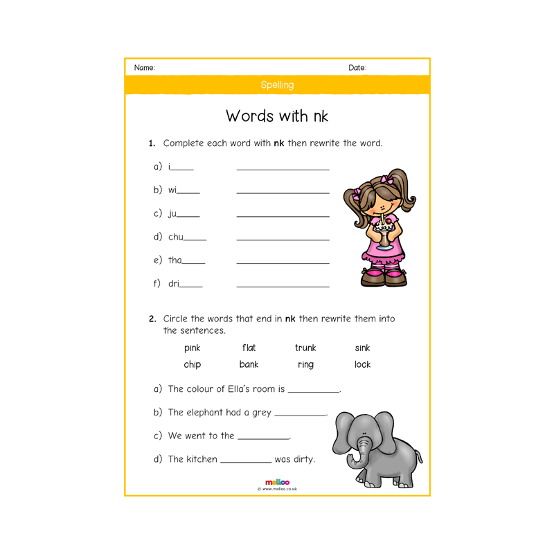 Spelling Y1 Worksheets English KS1 Melloo