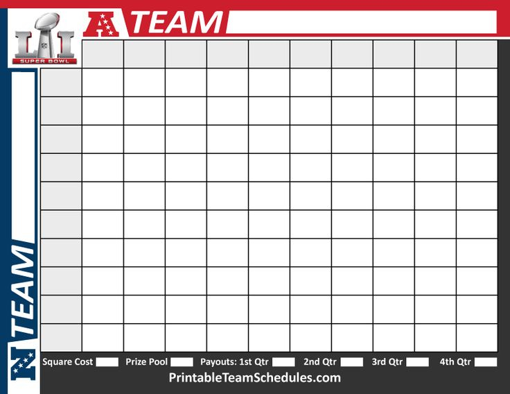 Super Bowl Squares Printable Template Print Here http 