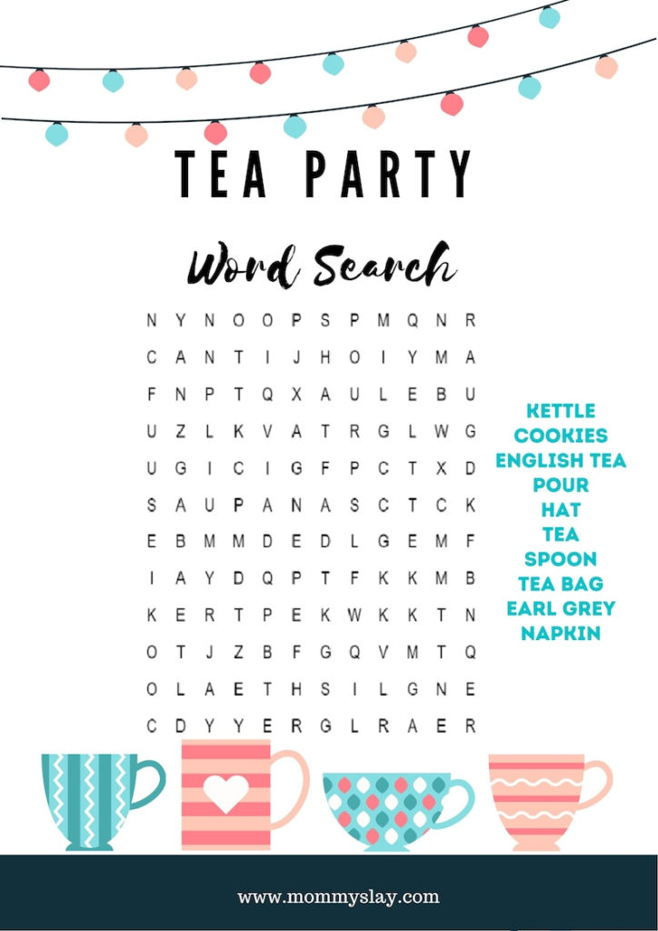 Tea Party Themed Word Search And Tea Party Themed