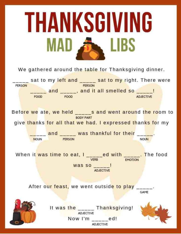 Thanksgiving Mad Libs Thanksgiving Mad Lib Thanksgiving 