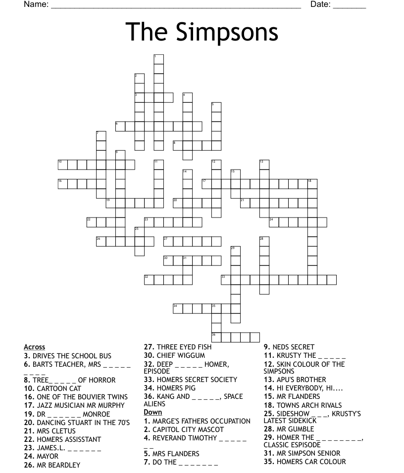 The Simpsons Crossword WordMint