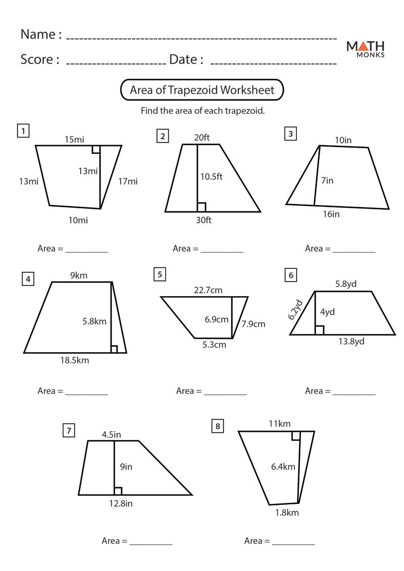 Trapezoid Worksheets Math Monks