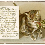 Vintage Christmas Image Kitty With Holly Gift Tags
