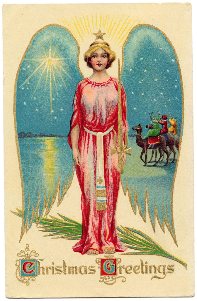 Vintage Christmas Image Starry Winged Angel The 