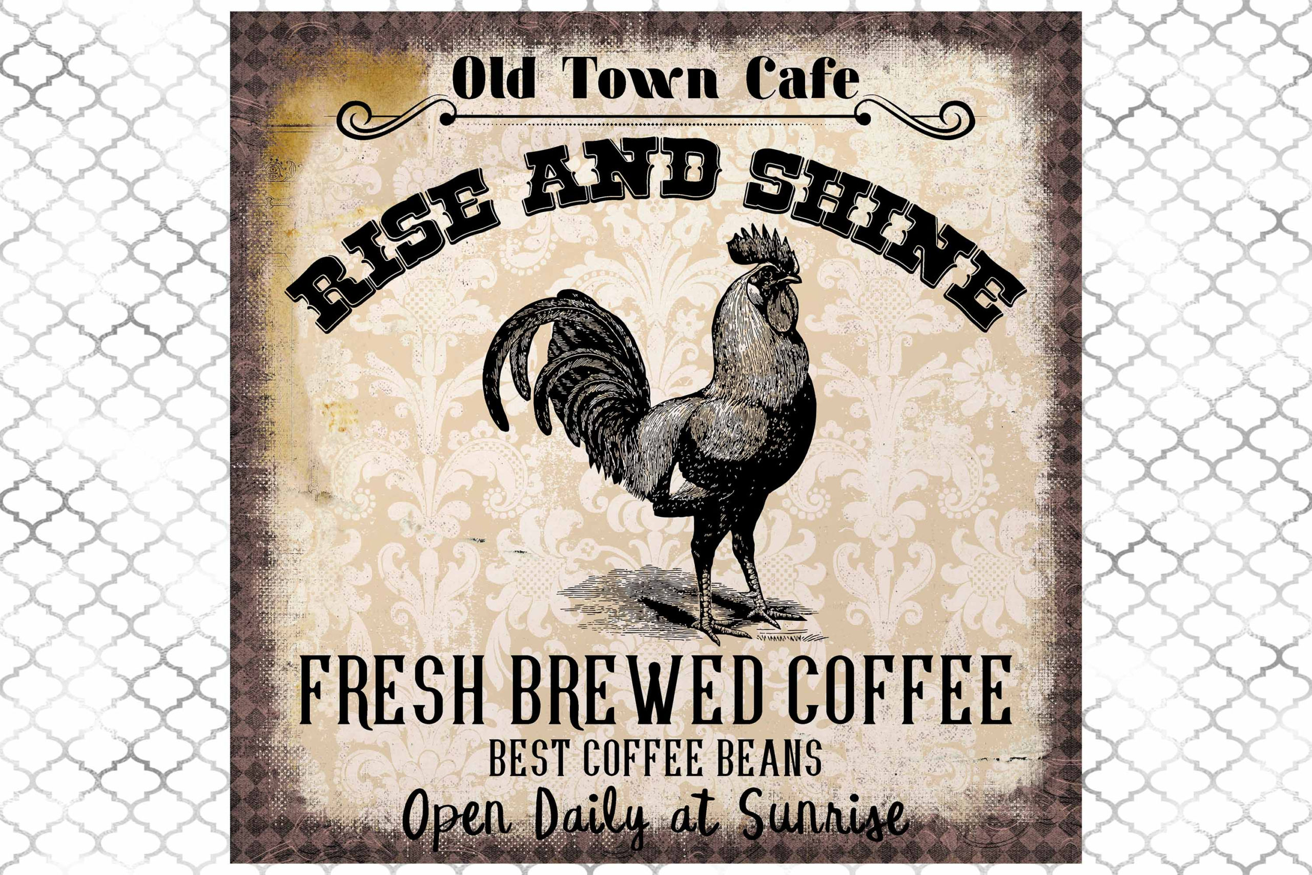 Vintage Coffee Cafe Sign Rooster Art Print Sublimation PNG