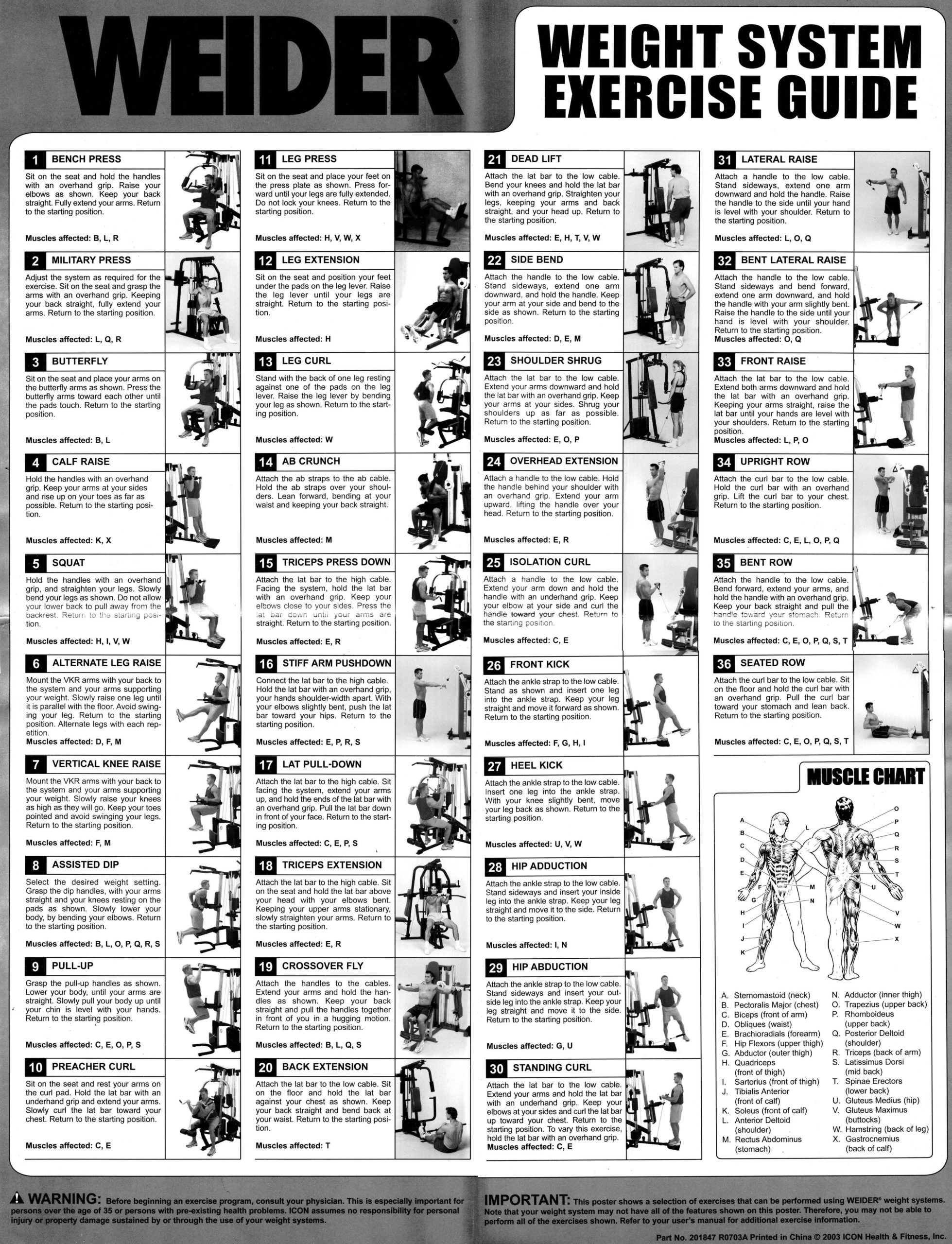 Weider 8700 Home Gym Exercise Chart Weider 8510 Workout 