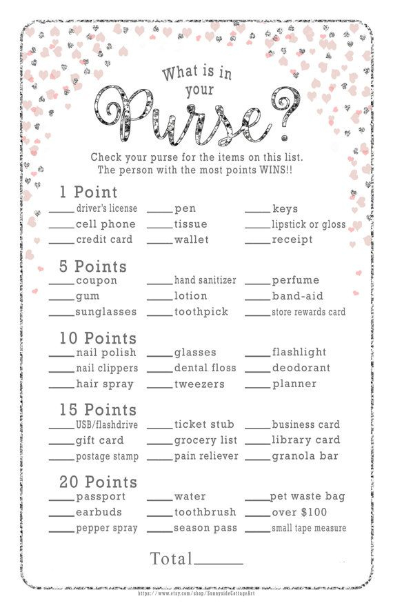 WHAT S In Your PURSE Bridal Shower Game With Tiny Silver 