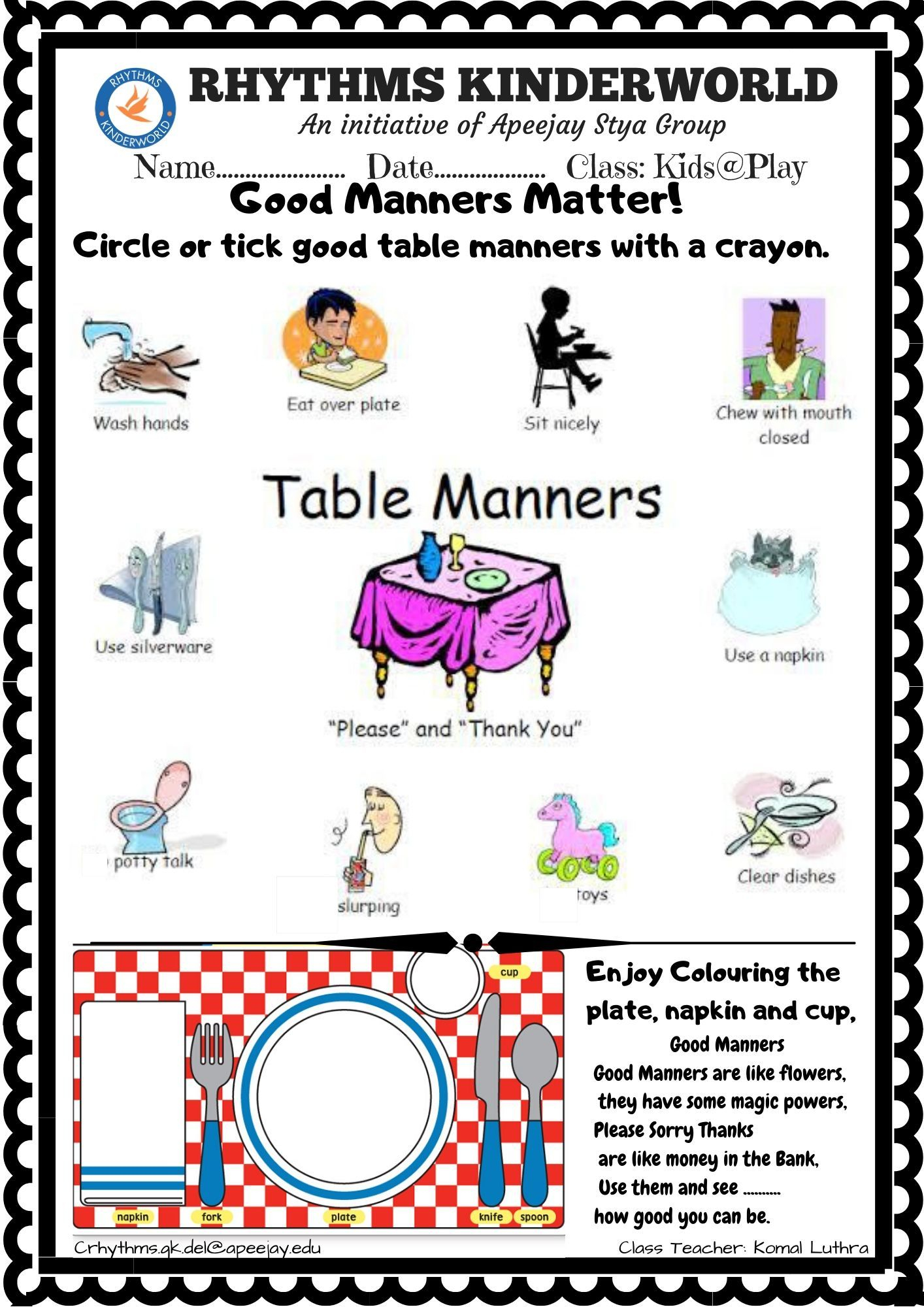 Worksheet On Good Manners Manners Good Manners 