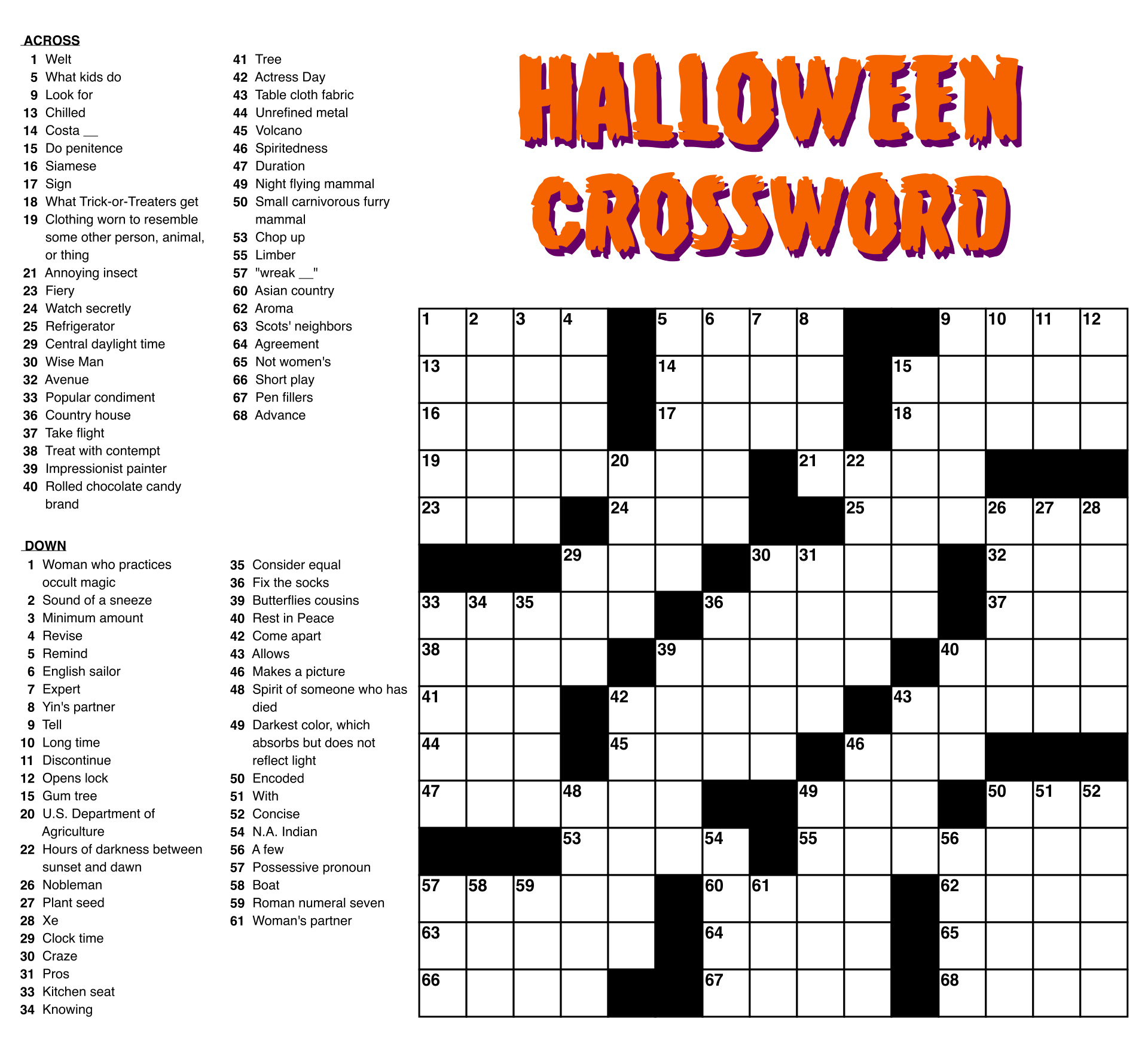 10 Best Large Print Easy Crossword Puzzles Printable 