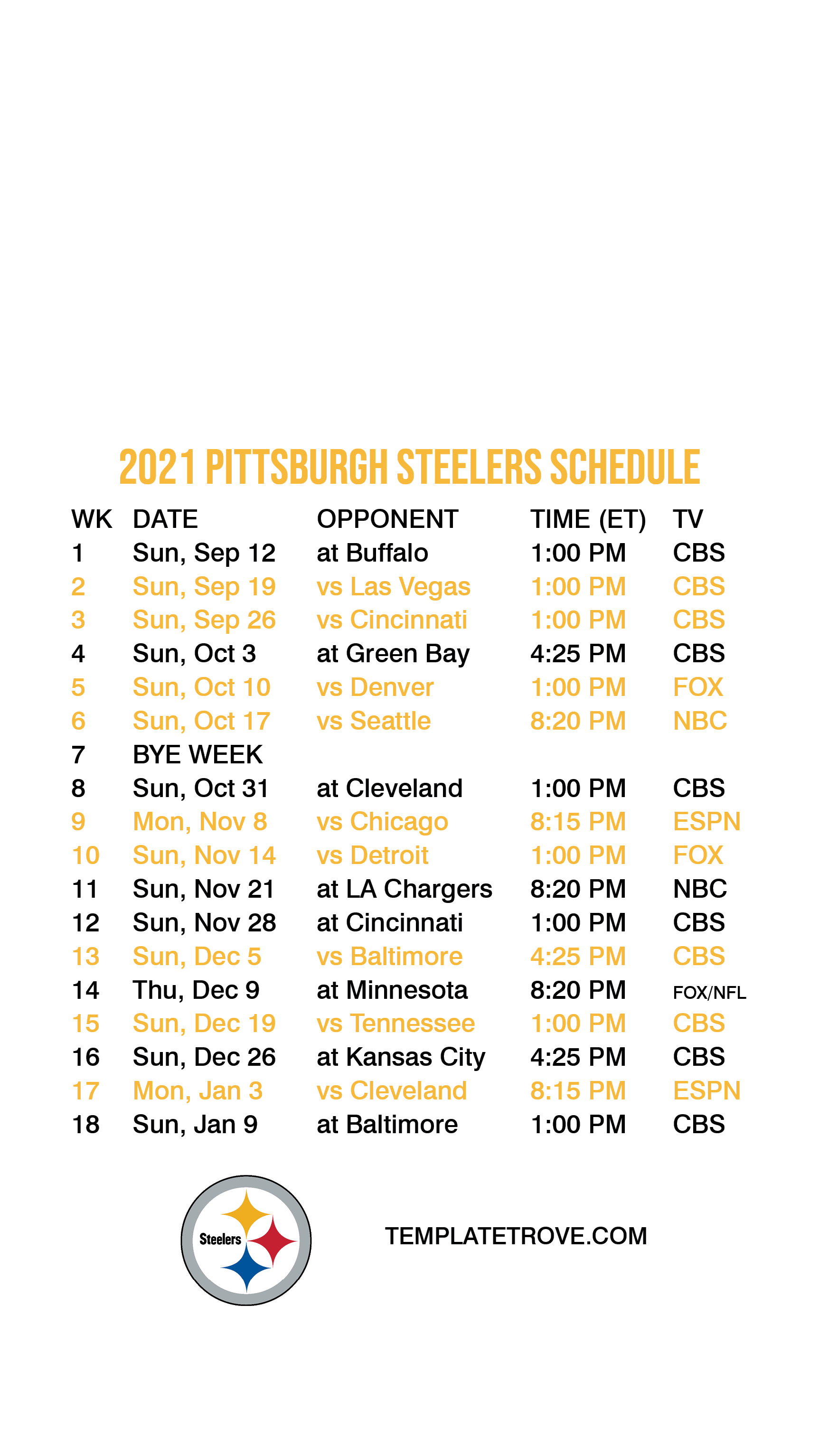 2021 2022 Pittsburgh Steelers Lock Screen Schedule For