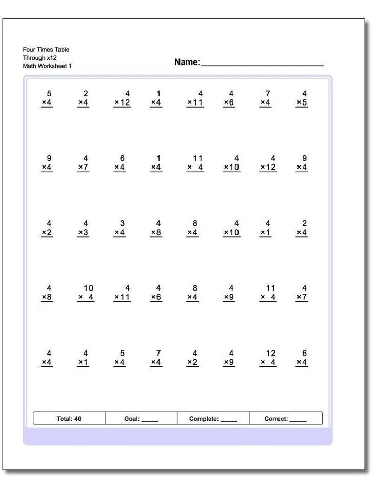 4 Times Tables Worksheets Children Maths Times Tables 