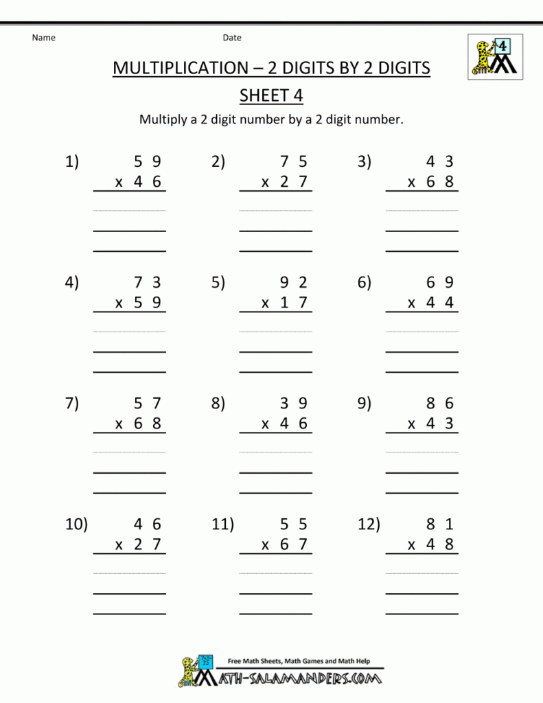 4th Grade Area Model Multiplication Worksheets Times