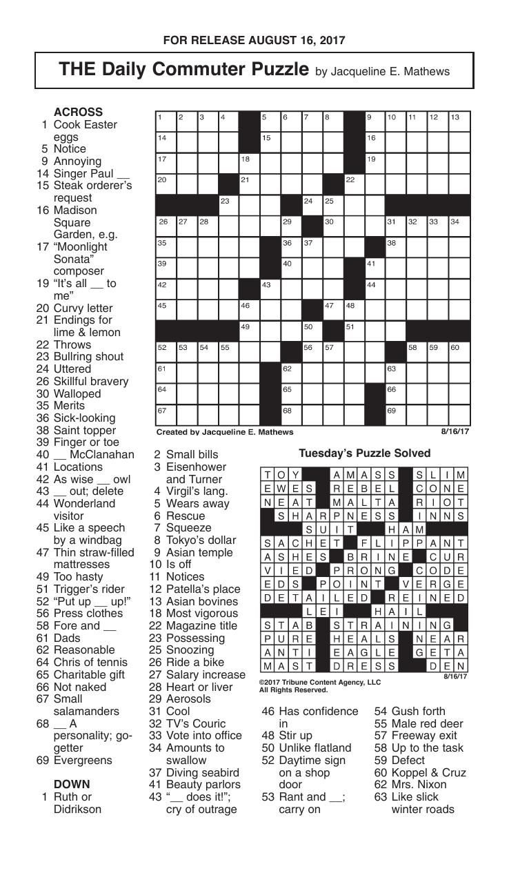Daily Commuter Crossword Puzzle Printable