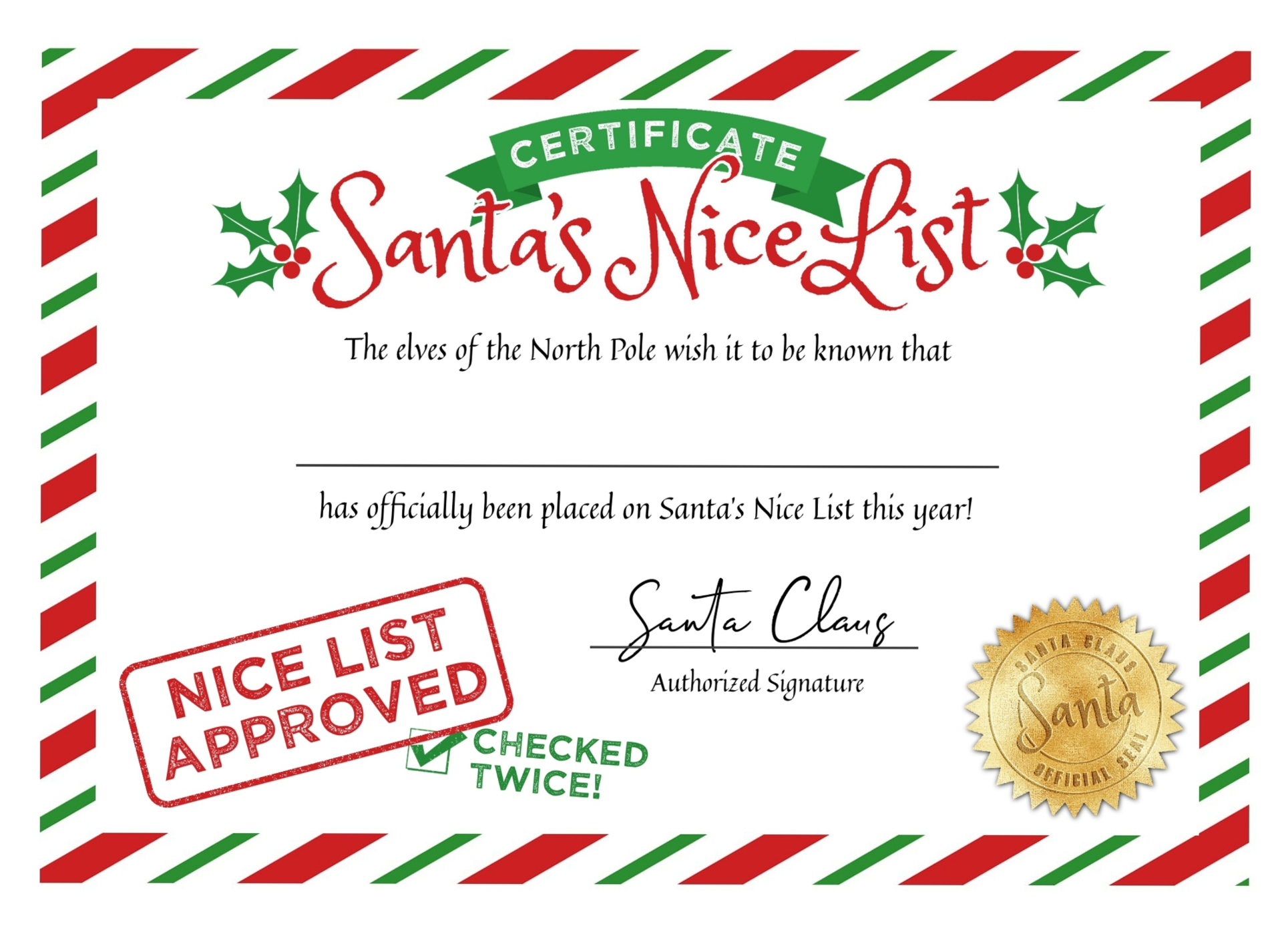 7 Best Blank Nice List Certificate Printable Printablee