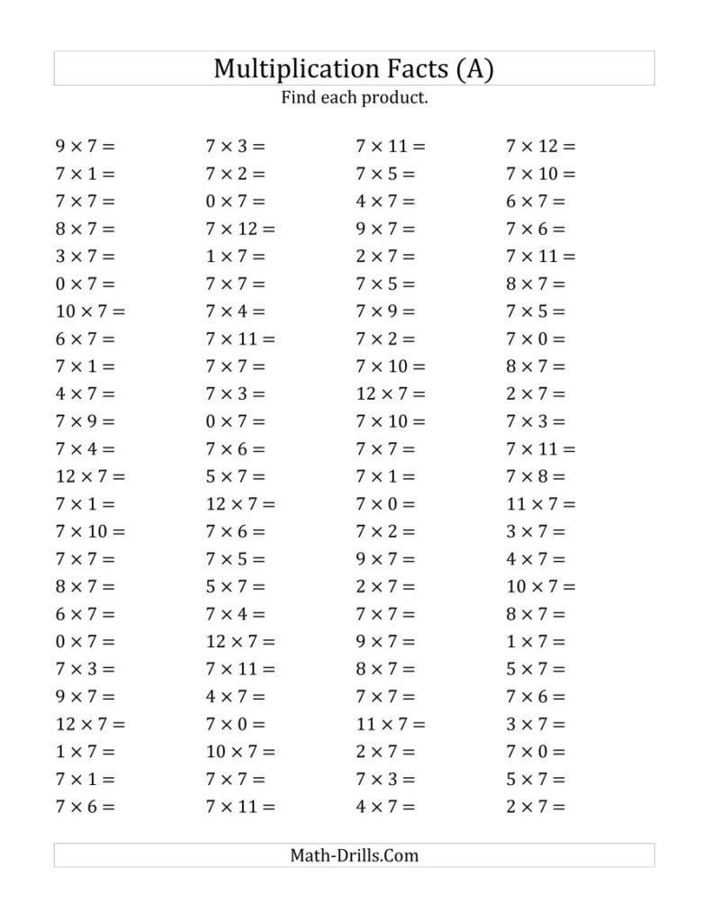 7x Multiplication Worksheets Times Tables Worksheets