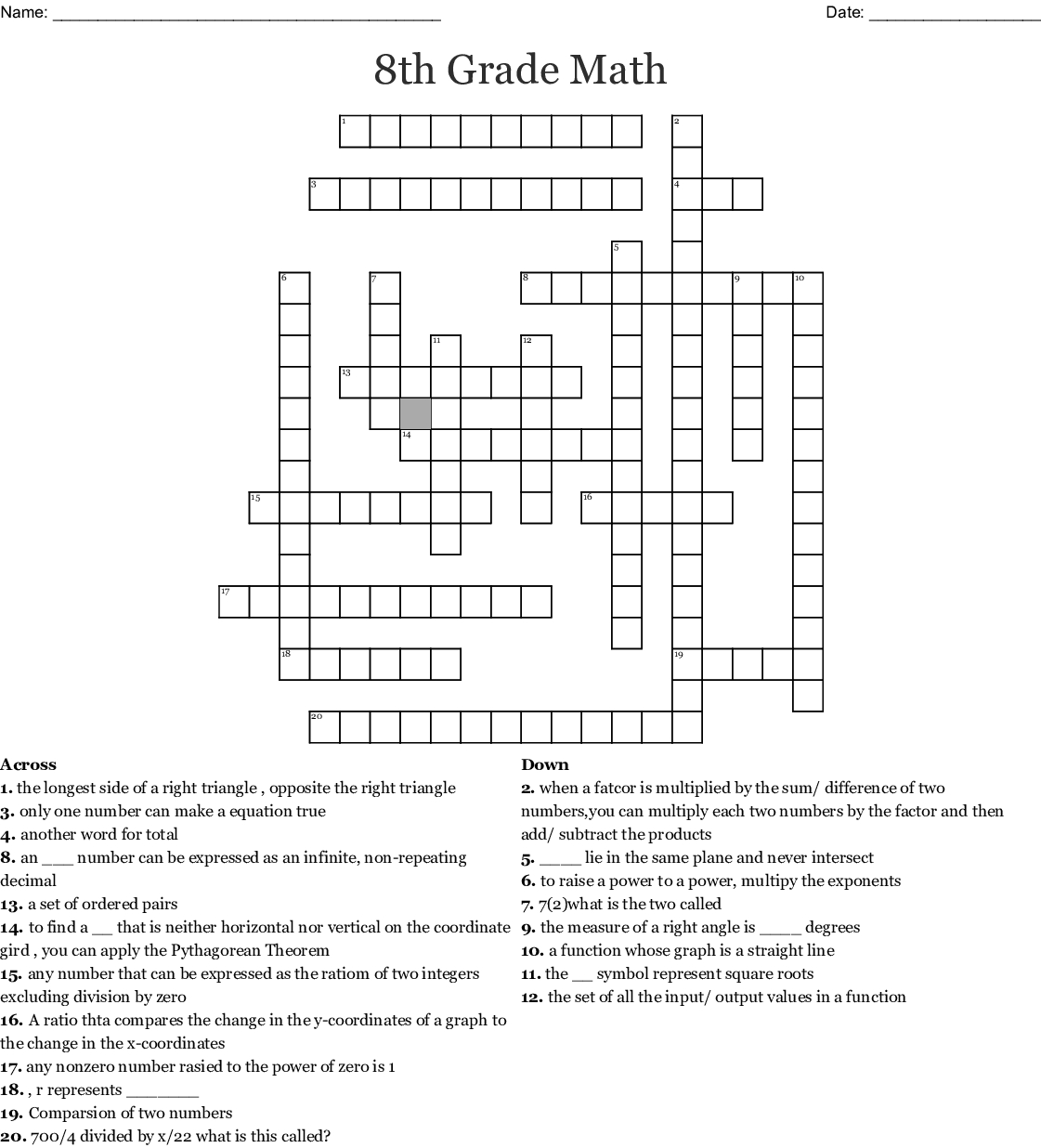 8Th Grade Math Word Search Wordmint Crossword Puzzles 