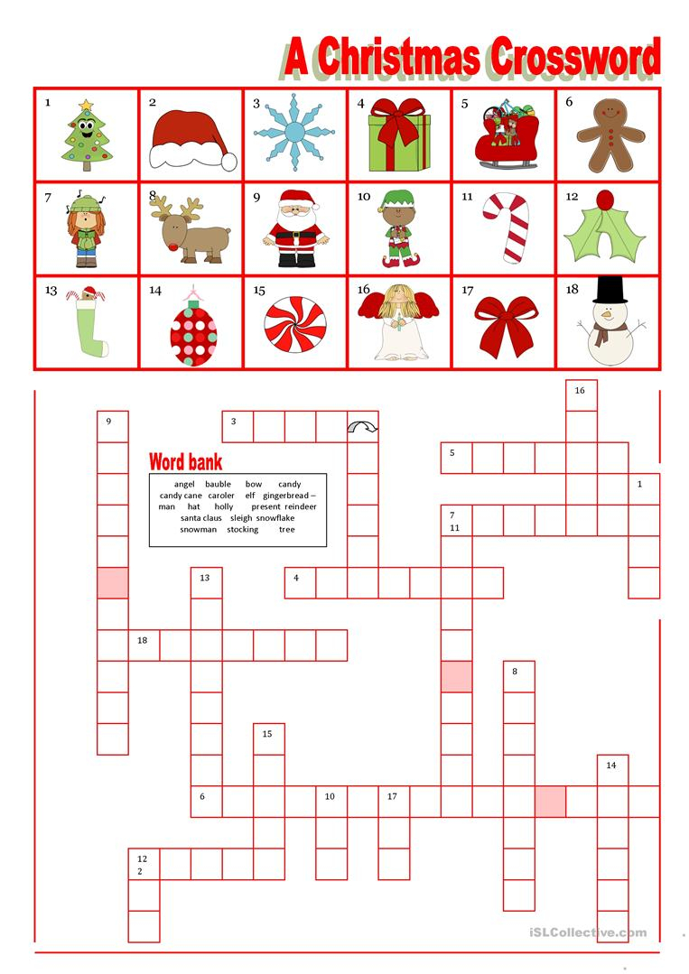 A Christmas Crossword With Word Bank English ESL 