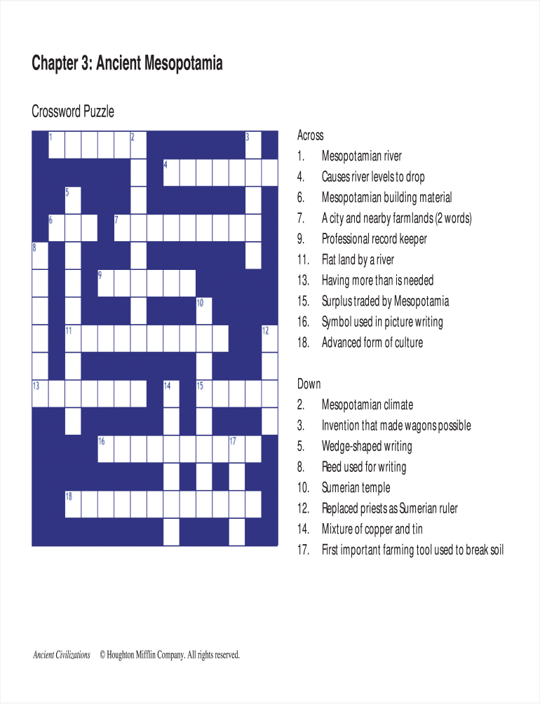 Ancient Mesopotamia Crossword Puzzle Answer Key Fill 