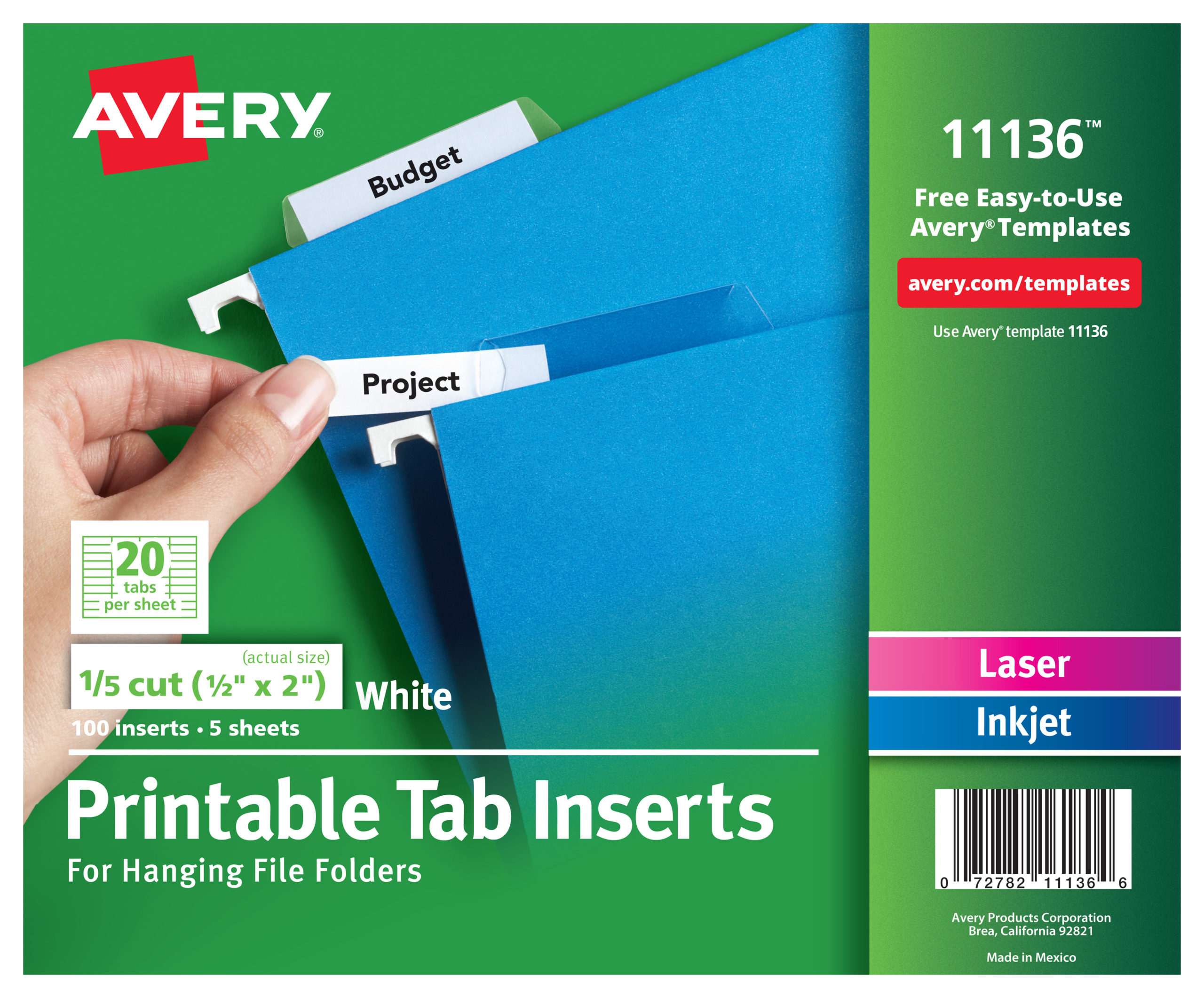 Avery Printable Tab Inserts For Hanging File Folders 1 5 