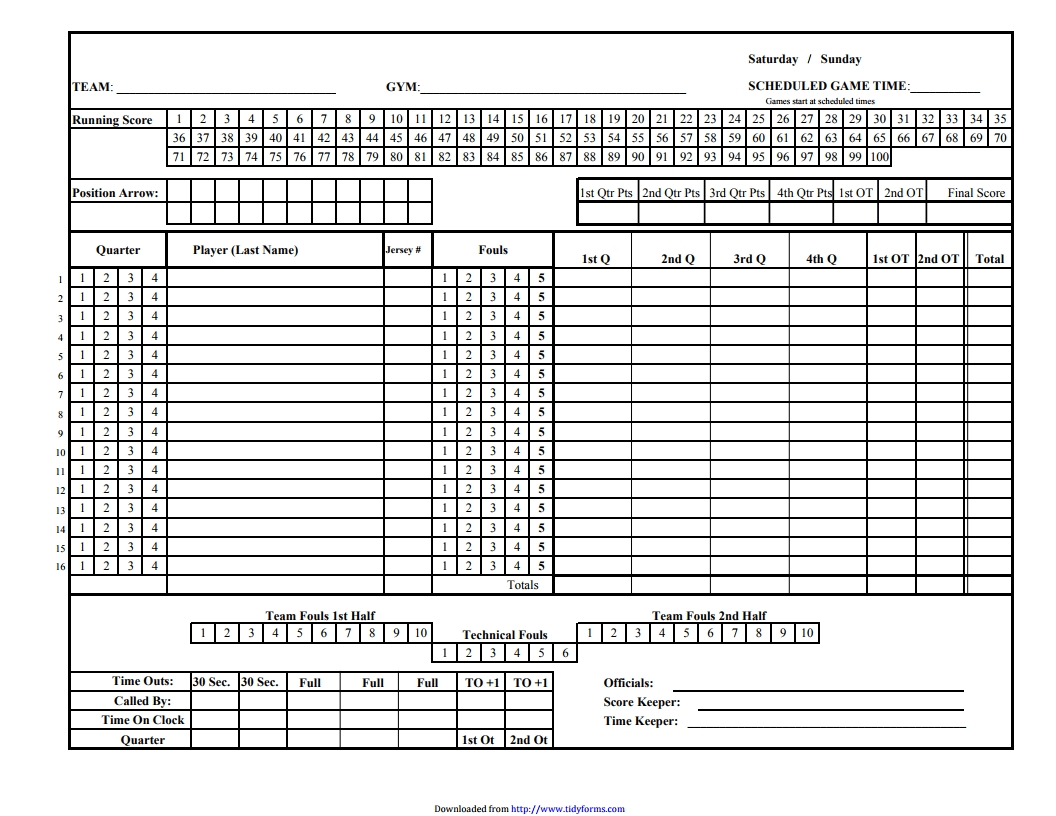 Basketball Scorebook Template Excel Printable Paper Template