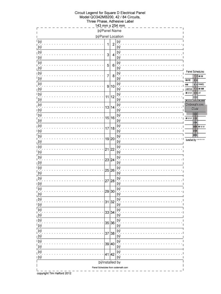 Breaker Box Directory Template Fill Online Printable 