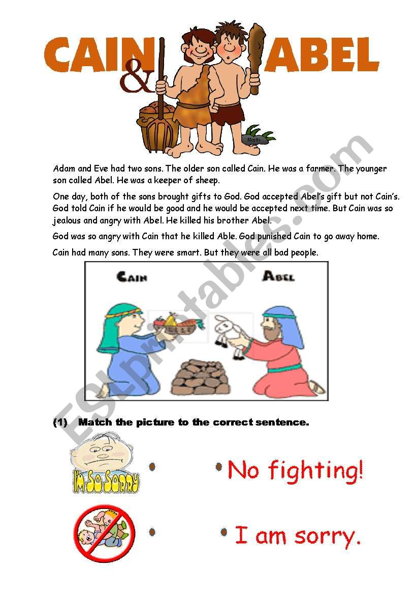Cain And Abel ESL Worksheet By Hokalee