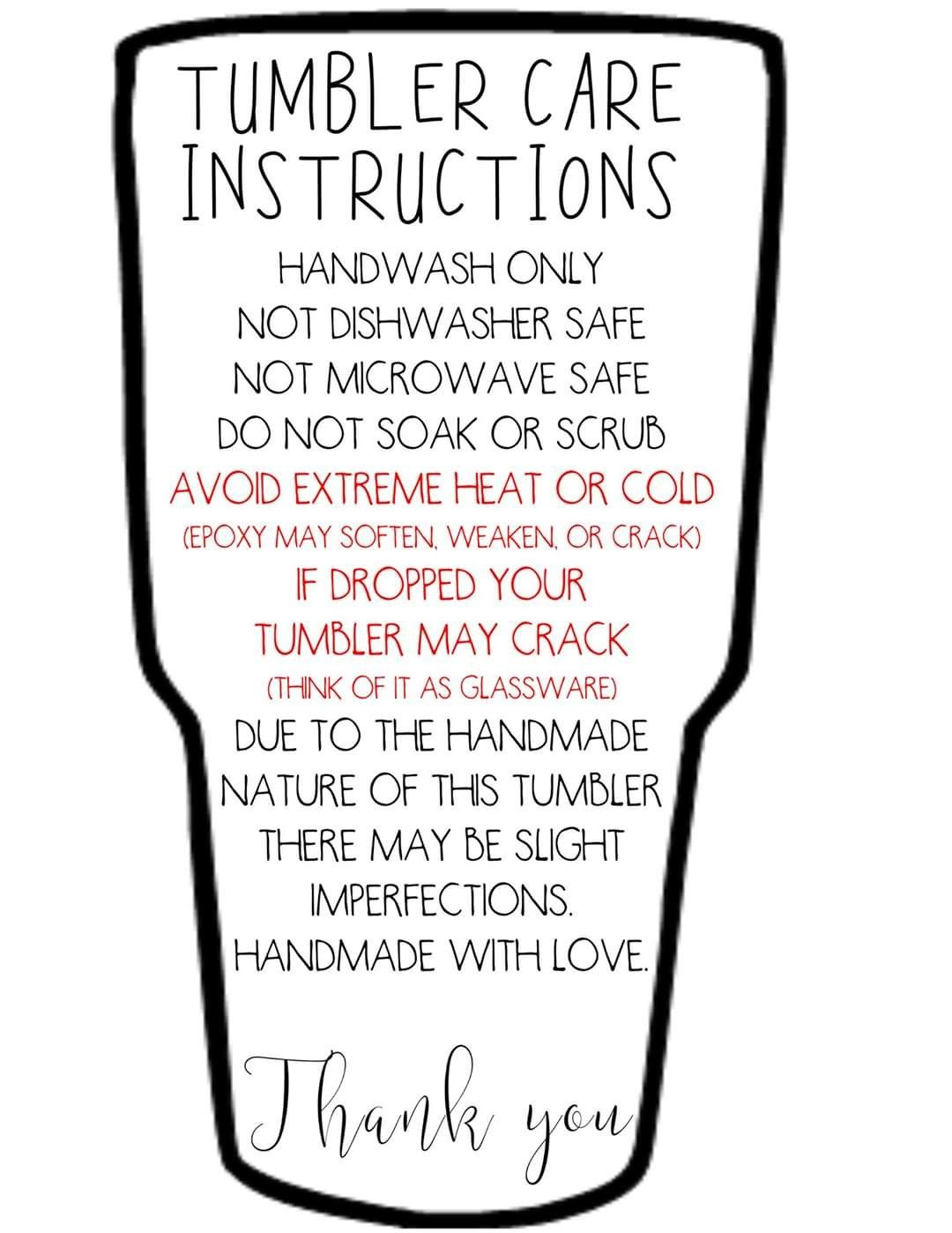 Cards Free Printable Tumbler Care Instructions Digital 