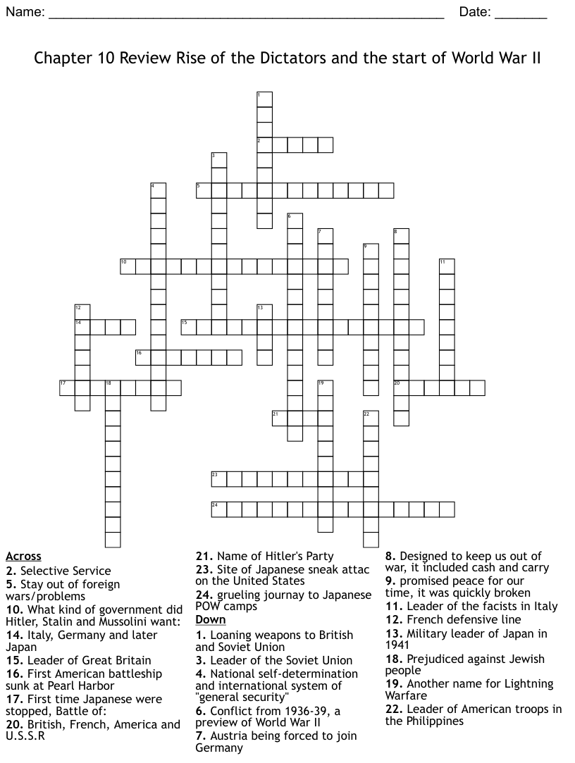 Chapter 32 World War 2 Crossword Puzzle Answers 