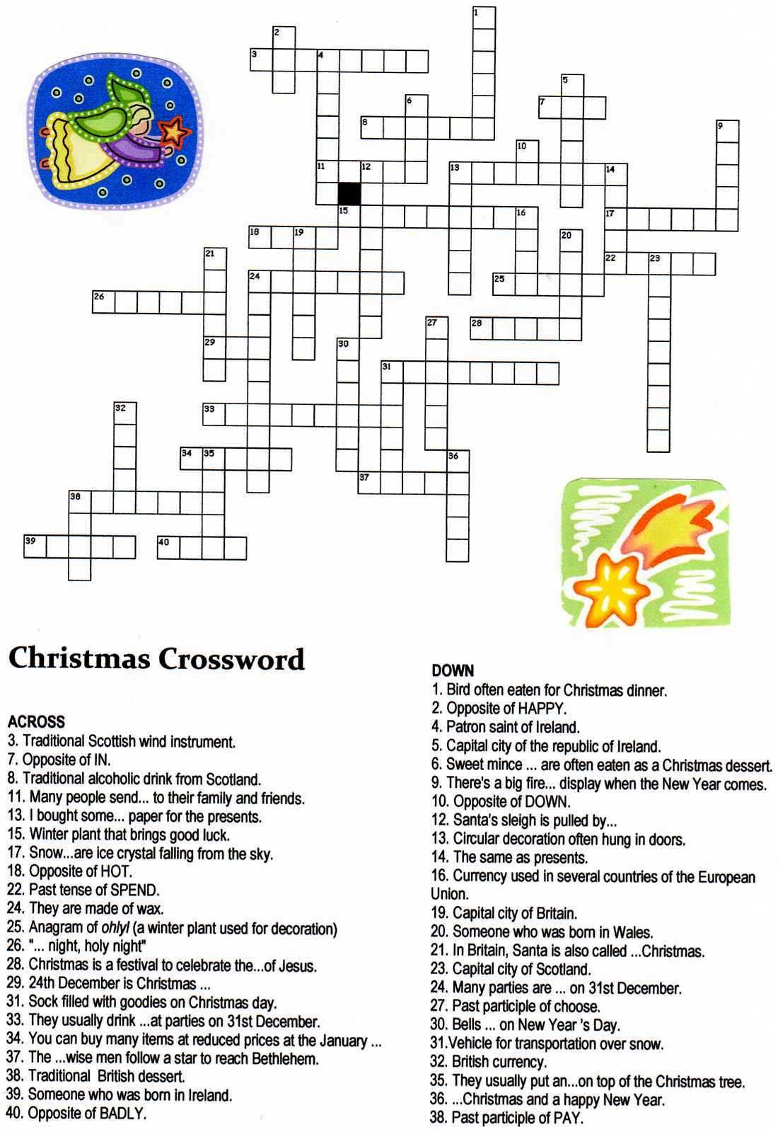 Christmas Crossword Puzzle Printable Middle School 
