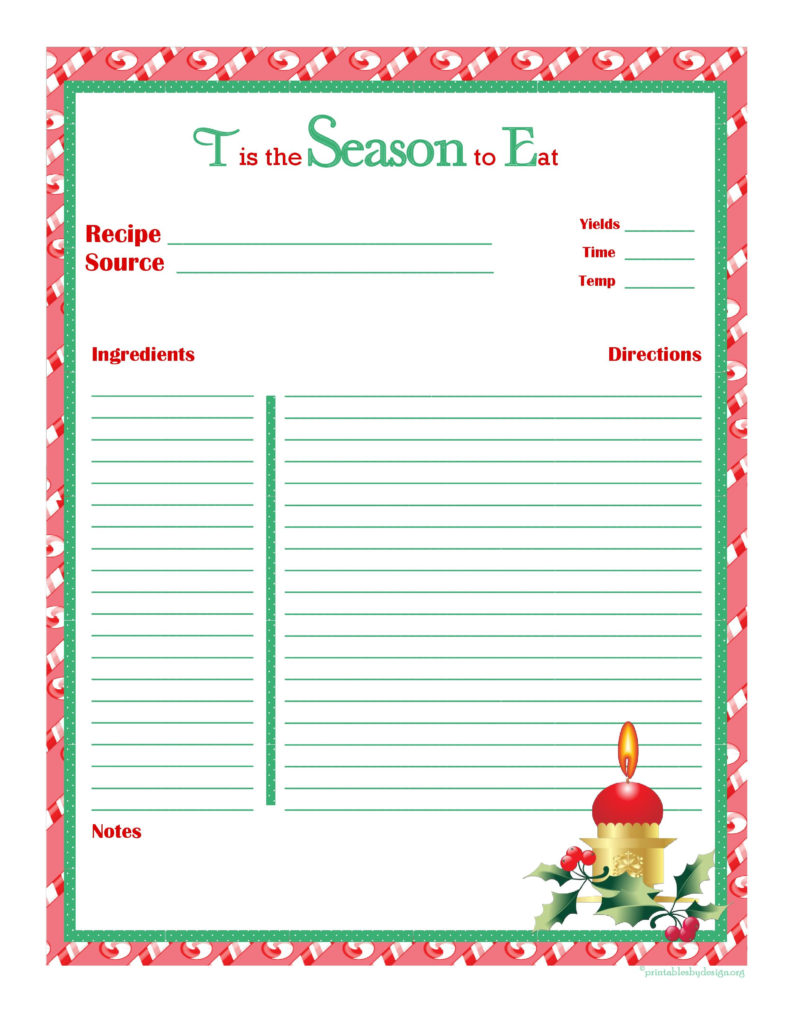 Christmas Recipe Card Full Page Christmas Recipe Cards 